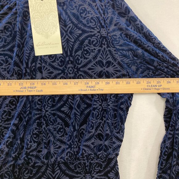 New Hillary Scott La Bellum size XL Navy Velvet Burnt-out Stretch Midi Dress - Picture 7 of 12